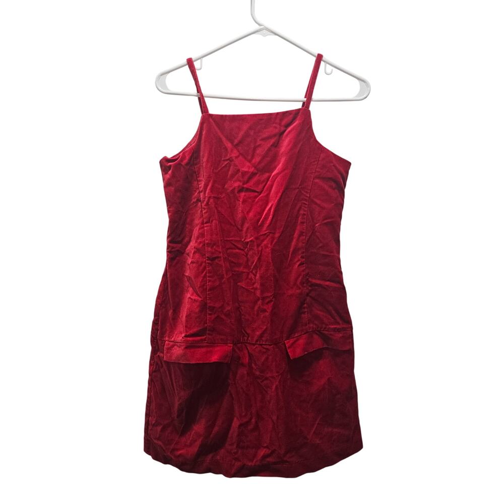 Vintage Y2K Old Navy Strappy Red Velvet Dress Size 14 pockets Holiday Christmas
